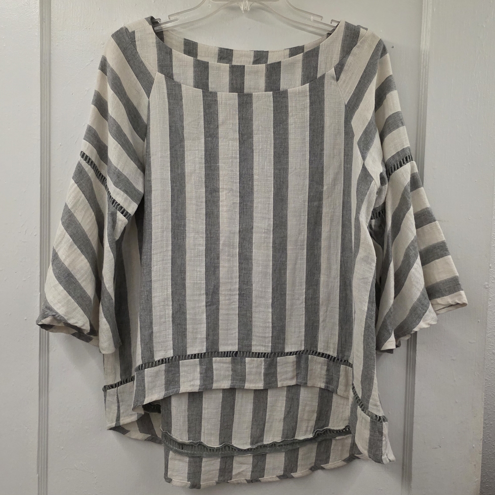 Listicle Cotton Gauze Striped Top Small Oversized Boho Blouse